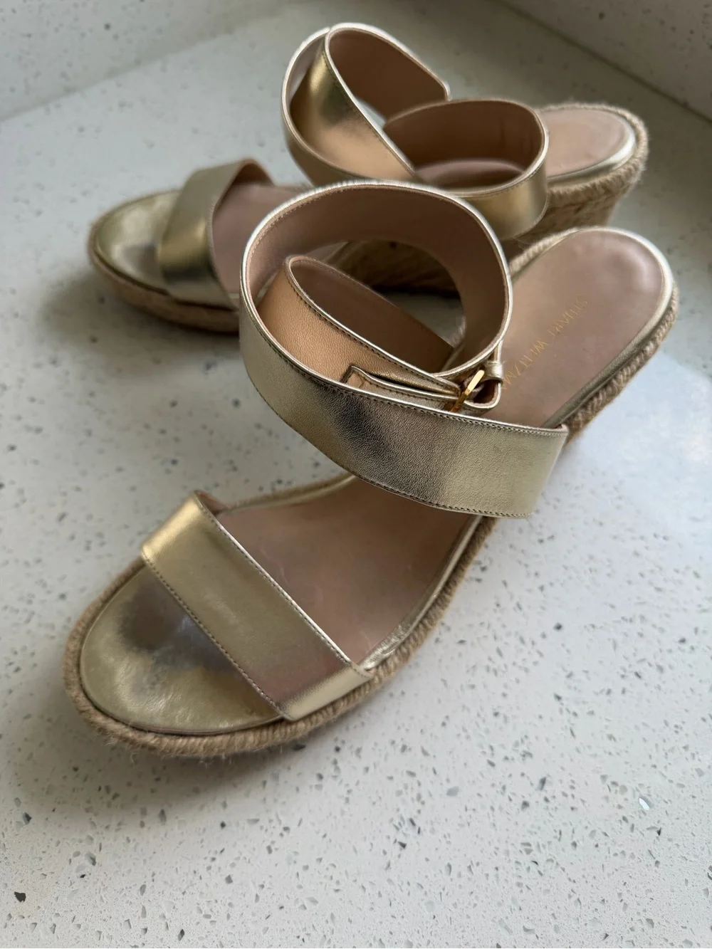 Stuart Weitzman Lexia Gold Wedge Sandals